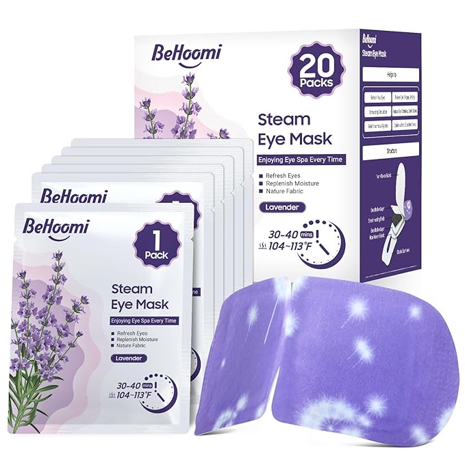 20 Packs Steam Eye Mask, Heated Eye Mask Warm Compress for Eyes, Disposable Self Heating Steam Mask for Home, Sleep, Spa, Travel Essentials & Relaxation Gifts for Women (Lavender)