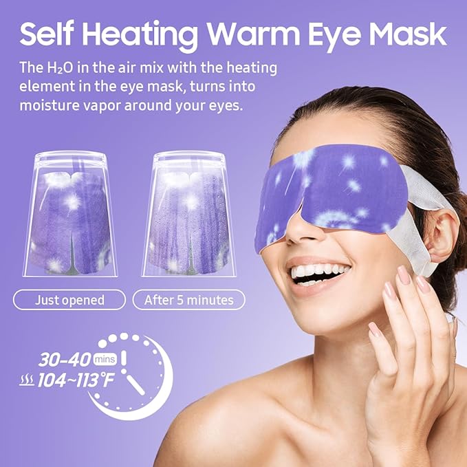 20 Packs Steam Eye Mask, Heated Eye Mask Warm Compress for Eyes, Disposable Self Heating Steam Mask for Home, Sleep, Spa, Travel Essentials & Relaxation Gifts for Women (Lavender) - Image 3