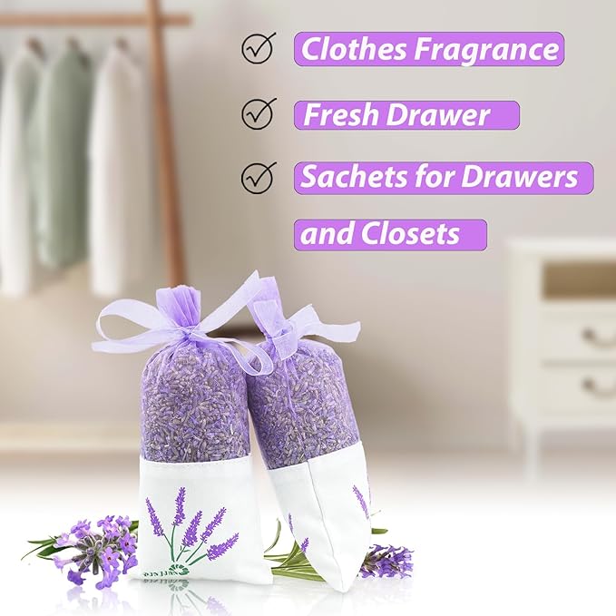 8 Packs Lavender Sachet Bags for Drawers and Closets, Long-Lasting Lavender Scented Sachets Home Fragrance Hanging Closet Air Freshener Oder Eliminator, Smell Goods for House - Image 3