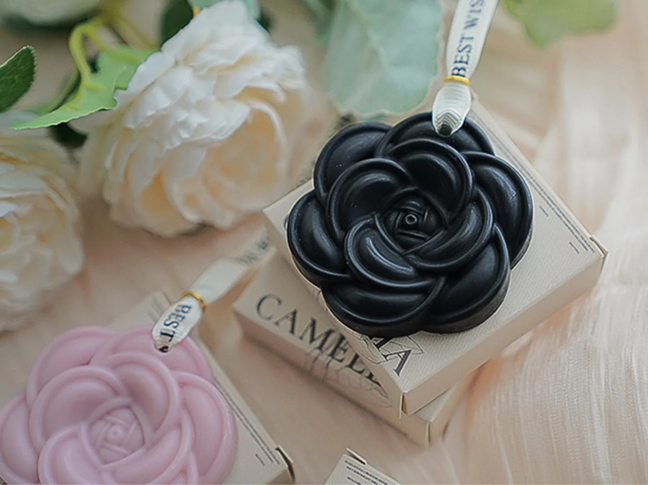 Aroma Soy Wax Sachets,3PACK Exquisite Carved Camellia Flower Long Lasting Essential Oil Floral Tablets for Wardrobe,Car,Drawers and Home Decor,Ideal Gift Set for Mom and Sister - Image 2