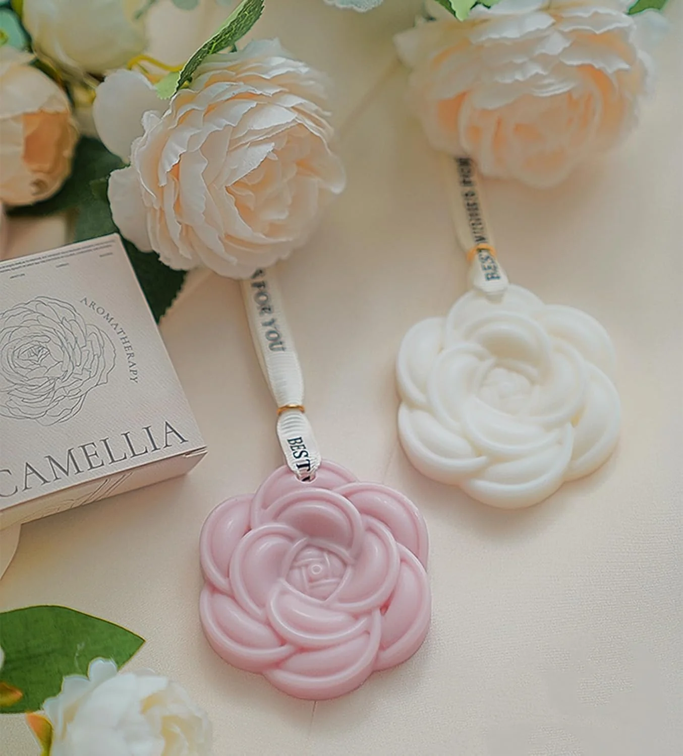 Aroma Soy Wax Sachets,3PACK Exquisite Carved Camellia Flower Long Lasting Essential Oil Floral Tablets for Wardrobe,Car,Drawers and Home Decor,Ideal Gift Set for Mom and Sister - Image 6