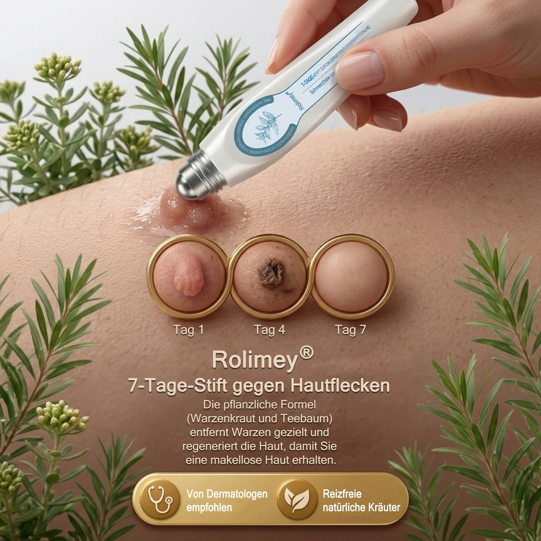 Rolimey® 7-Tage Tag- & Spot-Entferner🆕 (𝐙𝗲𝗿𝗼 𝐏𝗮𝗶𝗻, 𝐙𝗲𝗿𝗼 𝐒𝗰𝗮𝗿𝘀 Roll-On) ✅ Geeignet für: Hauttags, Flecken, Muttermale, Warzen, Blasen, Ekzeme, Schuppen, Hautkeratosen, Akne, Hautwucherungen, Narben, Geburtstagsmale 👩‍⚕️ - Image 2