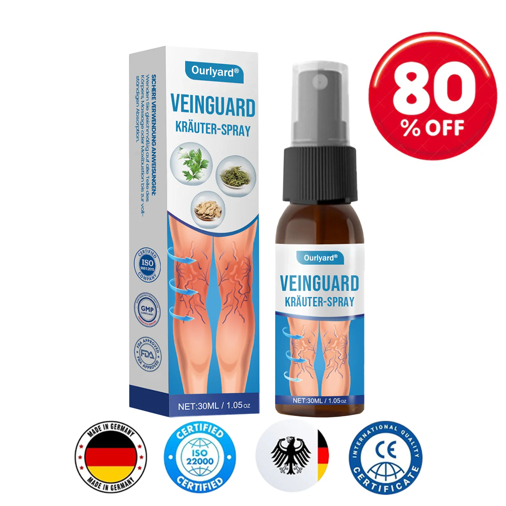 🔥🔥Ourlyard® VeinGuard Kräuterspray-✅Klinisch erwiesen, um Krampfadern in nur 7 Tagen zu beseitigen!!