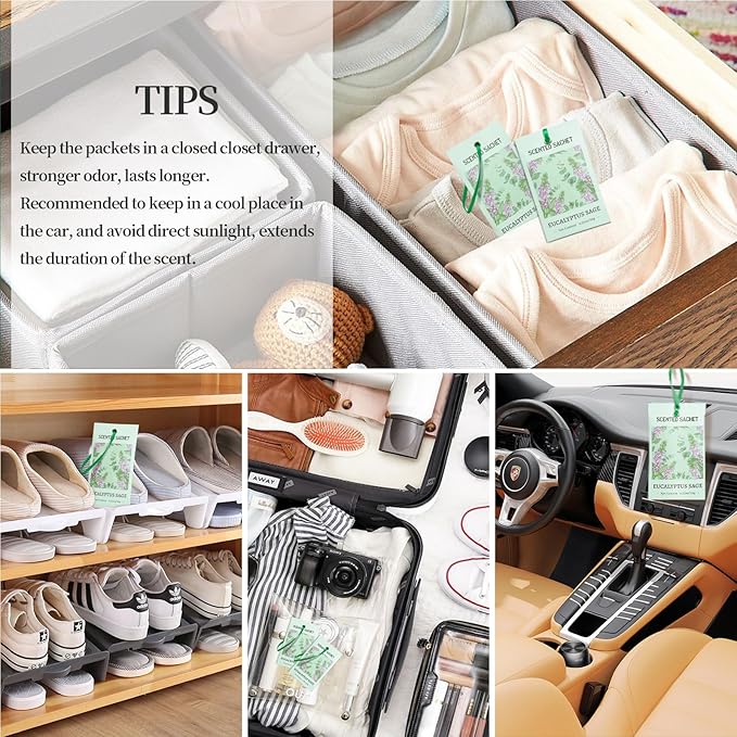 SCENTORINI Sachets for Drawers and Closets, Eucalyptus Sage Sachets Bags, Pack of 14, Home Fragrance Sachet for Wardrobe, Closet, Drawer - Image 3