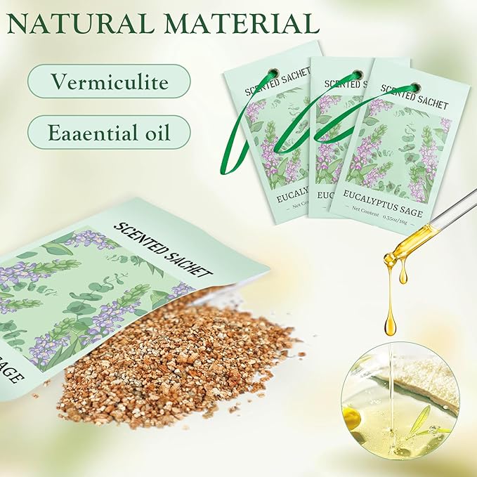 SCENTORINI Sachets for Drawers and Closets, Eucalyptus Sage Sachets Bags, Pack of 14, Home Fragrance Sachet for Wardrobe, Closet, Drawer - Image 5